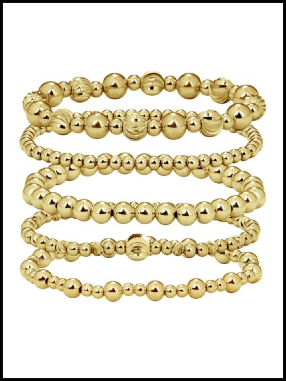 Gold Beaded Bracelets for Women 14K Gold Plated Stretch Bracelet Set Dainty